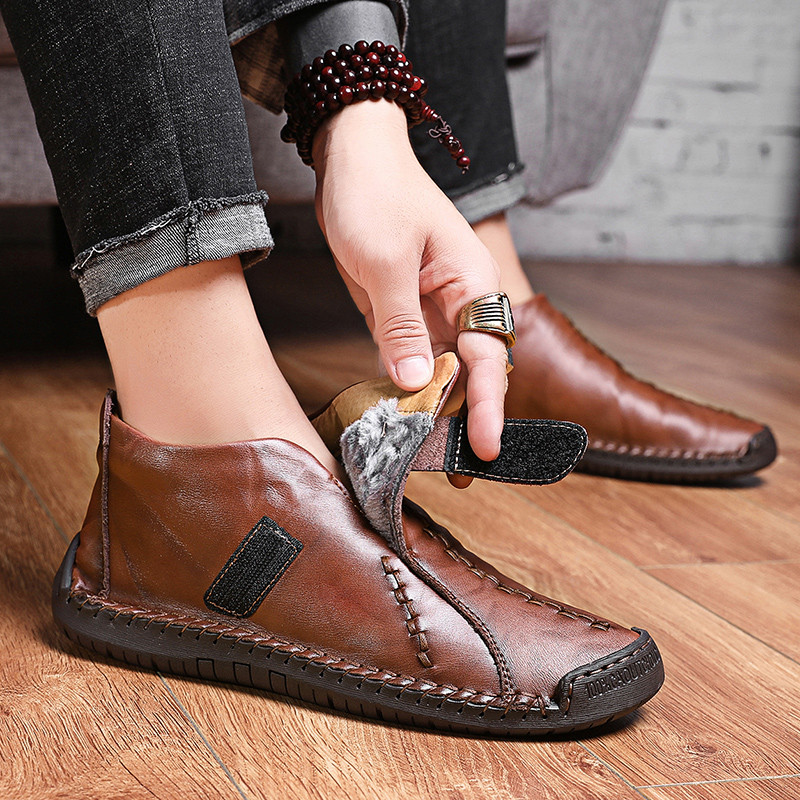 Ολοκαίνουργιες χειμερινές ανδρικές μπότες χιονιού Υψηλής ποιότητας δερμάτινες ανδρικές μπότες αστραγάλου Ανδρικές ζεστές βελούδινες μπότες Φθινοπωρινή μόδα Ανδρικά παπούτσια μεγέθους 38-48