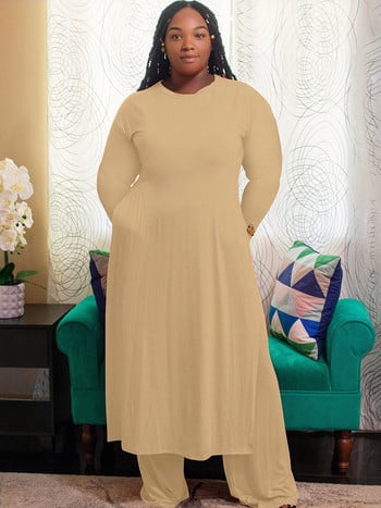 Σετ δύο τεμαχίων Γυναικεία ρούχα Curve Plus Size Long Top και Παντελόνι Μασίφ μεγάλο μέγεθος Ρούχα Χονδρική χονδρική Dropshipping