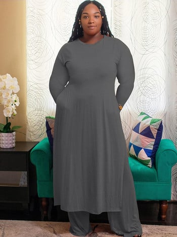 Σετ δύο τεμαχίων Γυναικεία ρούχα Curve Plus Size Long Top και Παντελόνι Μασίφ μεγάλο μέγεθος Ρούχα Χονδρική χονδρική Dropshipping