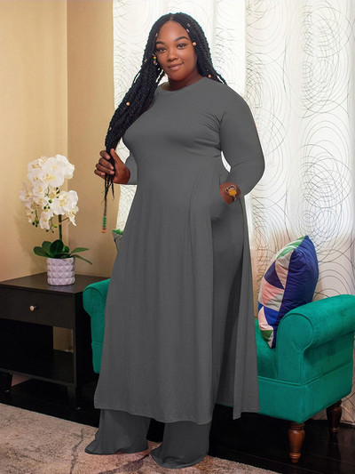 Seturi de două piese Ținute pentru femei Curve Plus Size Top lung și costum pantaloni haine solide de marime mari Comerț cu ridicata Dropshipping vrac