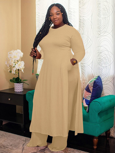 Seturi de două piese Ținute pentru femei Curve Plus Size Top lung și costum pantaloni haine solide de marime mari Comerț cu ridicata Dropshipping vrac