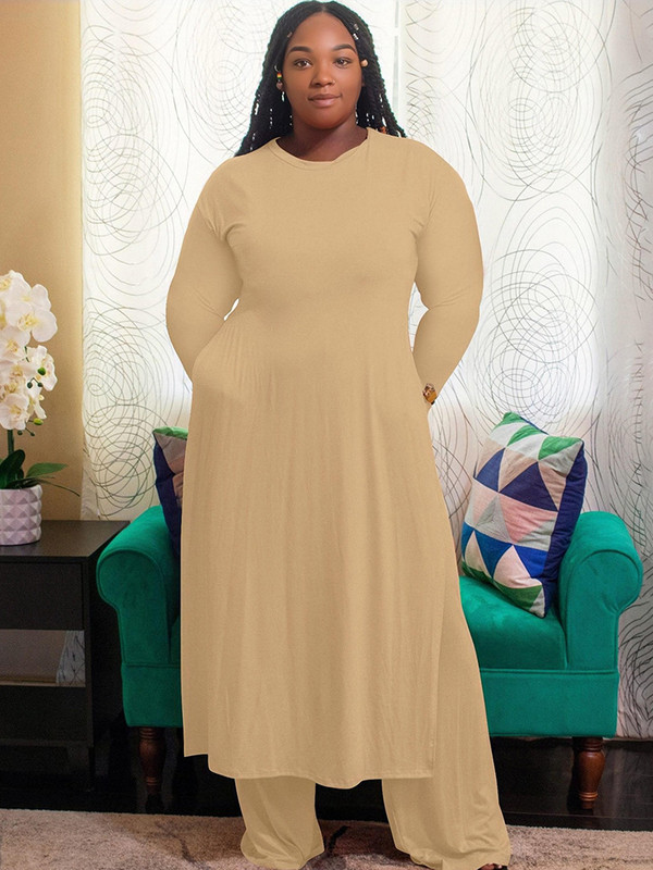 Seturi de două piese Ținute pentru femei Curve Plus Size Top lung și costum pantaloni haine solide de marime mari Comerț cu ridicata Dropshipping vrac