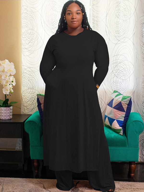Seturi de două piese Ținute pentru femei Curve Plus Size Top lung și costum pantaloni haine solide de marime mari Comerț cu ridicata Dropshipping vrac