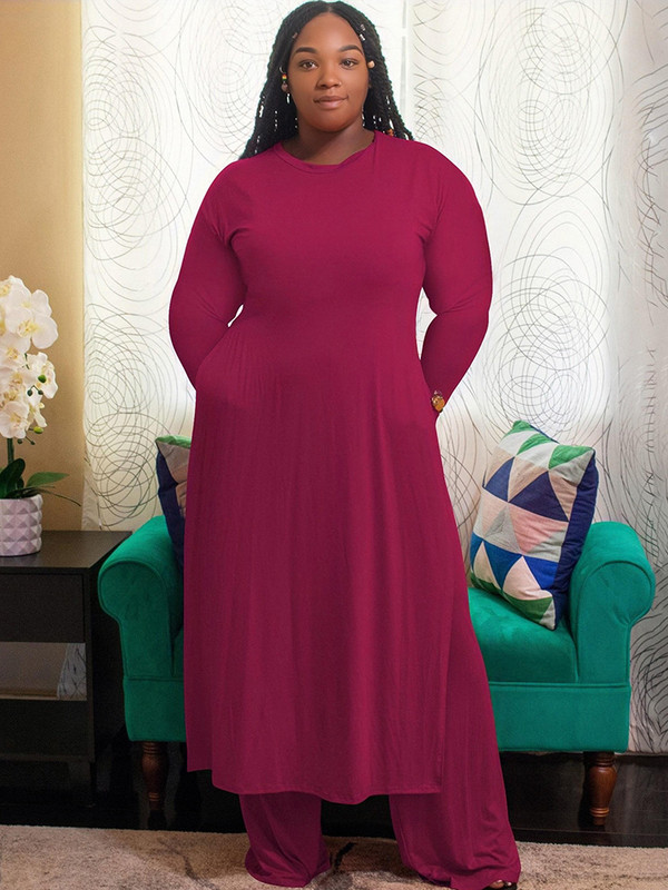 Seturi de două piese Ținute pentru femei Curve Plus Size Top lung și costum pantaloni haine solide de marime mari Comerț cu ridicata Dropshipping vrac