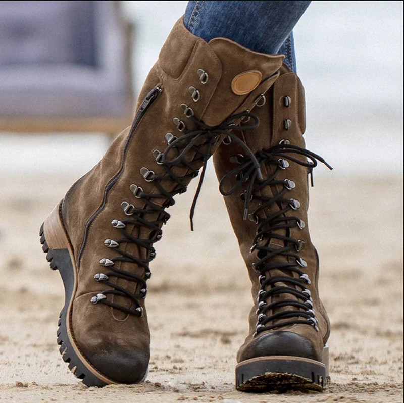 Naiste saapad Naiste talvesaapad Basic sääre keskosa saapad Naiste ümmarguse varba tõmblukuga platvormsaapad Naiste kingad Soojad pitssaapad Kingad