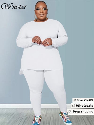 Wmstar Plus Size Two Piece Outfits Γυναικεία Solid Slip Top κολάν Παντελόνια Σετ αθλητικές φόρμες ασορτί κοστούμι Χονδρική Dropshipping