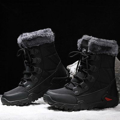 Cizme de iarnă pentru bărbați de brand Cizme groase de pluș pentru zăpadă calde Cizme pentru bărbați cu șireturi Cizme pentru motociclete impermeabile în aer liber Dimensiune mare 38-47