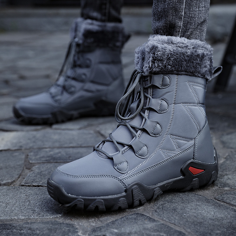 Cizme de iarnă pentru bărbați de brand Cizme groase de pluș pentru zăpadă calde Cizme pentru bărbați cu șireturi Cizme pentru motociclete impermeabile în aer liber Dimensiune mare 38-47