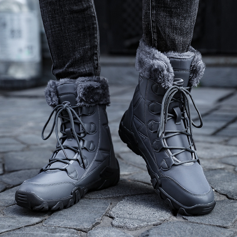 Cizme de iarnă pentru bărbați de brand Cizme groase de pluș pentru zăpadă calde Cizme pentru bărbați cu șireturi Cizme pentru motociclete impermeabile în aer liber Dimensiune mare 38-47