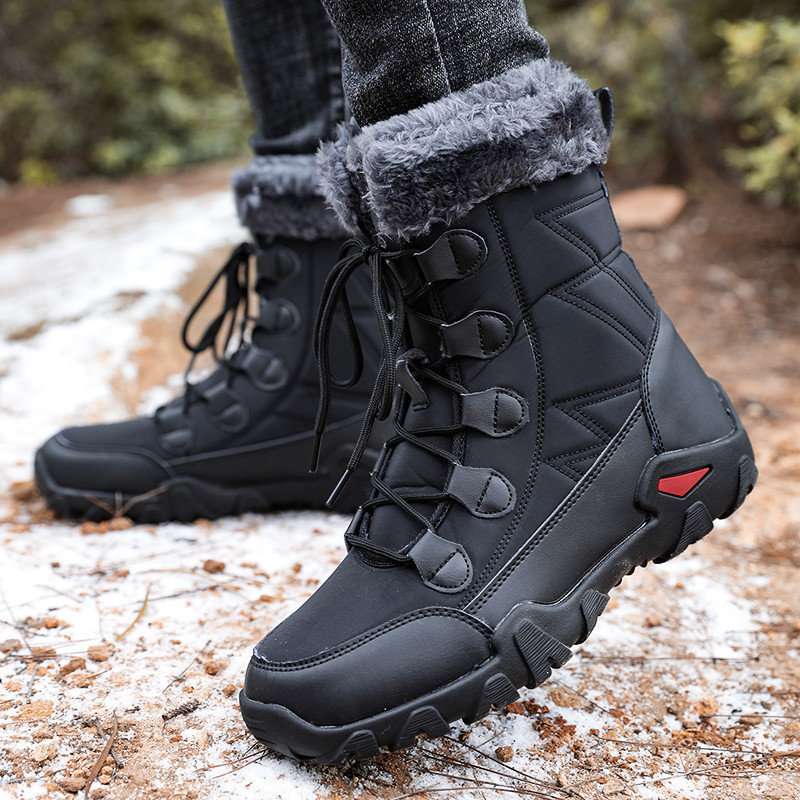 Cizme de iarnă pentru bărbați de brand Cizme groase de pluș pentru zăpadă calde Cizme pentru bărbați cu șireturi Cizme pentru motociclete impermeabile în aer liber Dimensiune mare 38-47