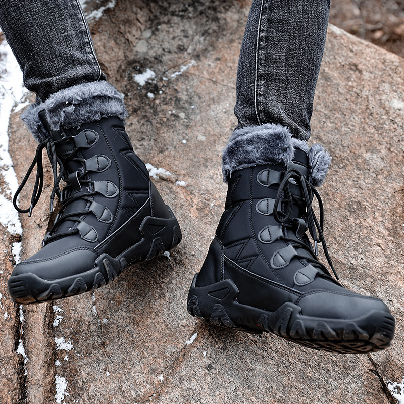 Cizme de iarnă pentru bărbați de brand Cizme groase de pluș pentru zăpadă calde Cizme pentru bărbați cu șireturi Cizme pentru motociclete impermeabile în aer liber Dimensiune mare 38-47