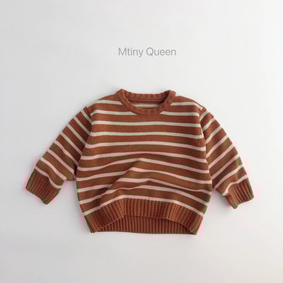 Ανοιξιάτικο φθινόπωρο Παιδικό πουλόβερ για αγόρια και κορίτσια Πλεκτό πουλόβερ ρίγα ρετρό πουλόβερ με στρογγυλή λαιμόκοψη Χαλαρό πουλόβερ Baby boy πουλόβερ