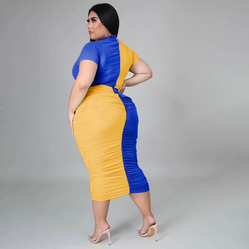 Γυναικεία ρούχα 5XL Plus Size Ruched καλοκαιρινά ρούχα Κοντό μανίκι Crop Maxi φούστα πλισέ σετ δύο τεμαχίων χονδρική Dropshipping