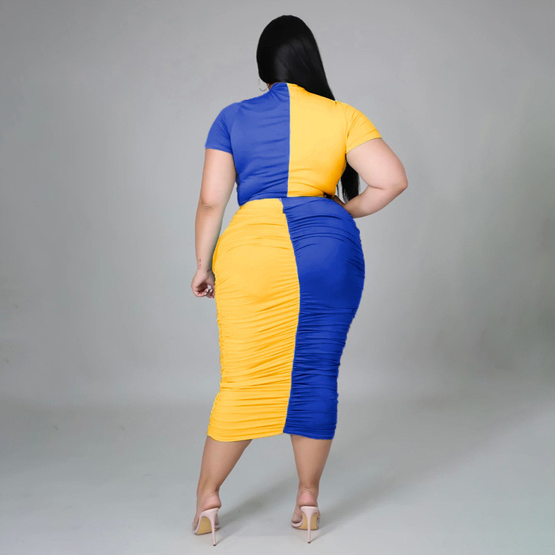 Γυναικεία ρούχα 5XL Plus Size Ruched καλοκαιρινά ρούχα Κοντό μανίκι Crop Maxi φούστα πλισέ σετ δύο τεμαχίων χονδρική Dropshipping
