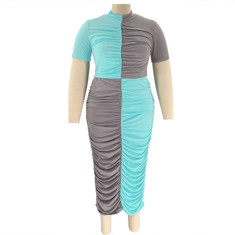 Γυναικεία ρούχα 5XL Plus Size Ruched καλοκαιρινά ρούχα Κοντό μανίκι Crop Maxi φούστα πλισέ σετ δύο τεμαχίων χονδρική Dropshipping