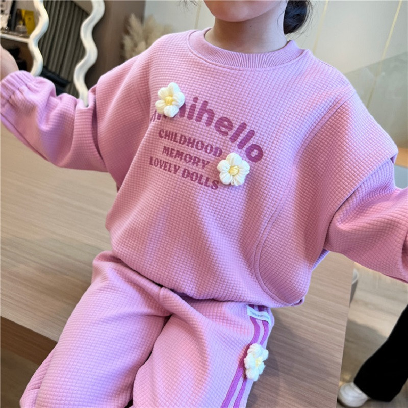 Ανοιξιάτικο φθινόπωρο για κορίτσια Γλυκό μπλουζάκι με κινούμενα σχέδια + ριγέ σετ φούτερ σχολικής παιδικής φόρμας Child Jogger Outfit 3-14 ετών