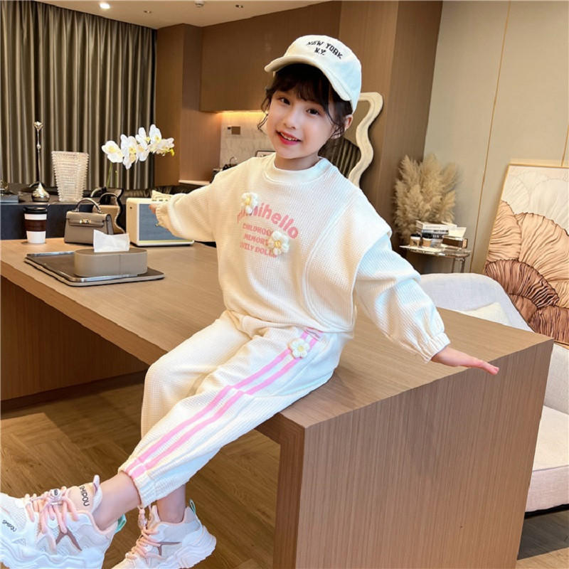 Ανοιξιάτικο φθινόπωρο για κορίτσια Γλυκό μπλουζάκι με κινούμενα σχέδια + ριγέ σετ φούτερ σχολικής παιδικής φόρμας Child Jogger Outfit 3-14 ετών