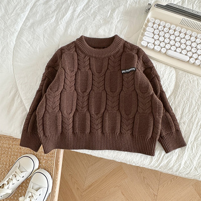 Παιδικό πουλόβερ 2023 Άνοιξη φθινόπωρο Νέο μοντέρνο κορεάτικο στυλ μονόχρωμο Πουλόβερ ρετρό πλεκτά για αγόρια και κορίτσια