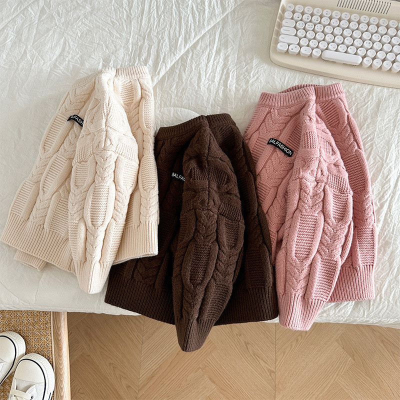 Παιδικό πουλόβερ 2023 Άνοιξη φθινόπωρο Νέο μοντέρνο κορεάτικο στυλ μονόχρωμο Πουλόβερ ρετρό πλεκτά για αγόρια και κορίτσια