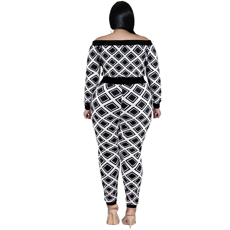 SOMO Φθινοπωρινά Ρούχα Γυναικεία Plus Size Two Piece Σετ Σέξι One Word γιακά και μακρύ παντελόνι Crop Top Outfits Χονδρική Dropshipping
