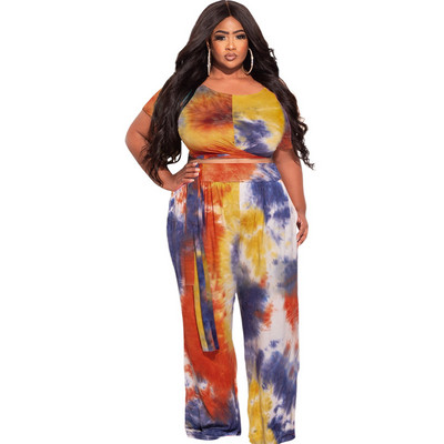 Mood Suures suuruses naisterõivad Suvised pitsilised Kärbitud ülaosa laia säärega püksid Seksikas kaheosaline komplekt trükitud hulgimüük Dropshipping