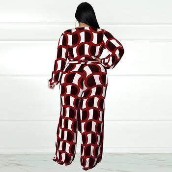 Дамско облекло с големи размери 2022, есен, нов моден ежедневен дамски гащеризон с принт с дълъг ръкав XL-5XL