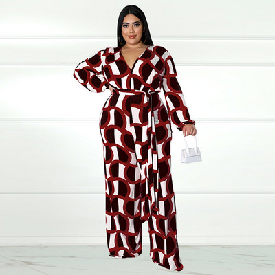 Nagy méretű női ruházat, 2022 ősz, új, hosszú ujjú minta, divat, alkalmi női jumpsuit XL-5XL, túlméretezett