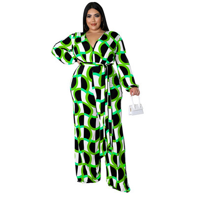 Dámske oblečenie Plus Size 2022, jeseň, nové, s dlhým rukávom a potlačou, módny ležérny dámsky overal, veľkosť XL-5XL, nadrozmerné
