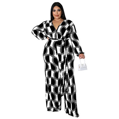 Dámske oblečenie Plus Size 2022, jeseň, nové, s dlhým rukávom a potlačou, módny ležérny dámsky overal, veľkosť XL-5XL, nadrozmerné