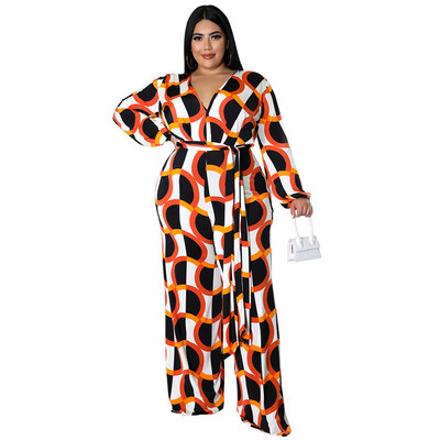 Dámske oblečenie Plus Size 2022, jeseň, nové, s dlhým rukávom a potlačou, módny ležérny dámsky overal, veľkosť XL-5XL, nadrozmerné