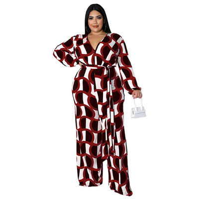 Dámske oblečenie Plus Size 2022, jeseň, nové, s dlhým rukávom a potlačou, módny ležérny dámsky overal, veľkosť XL-5XL, nadrozmerné