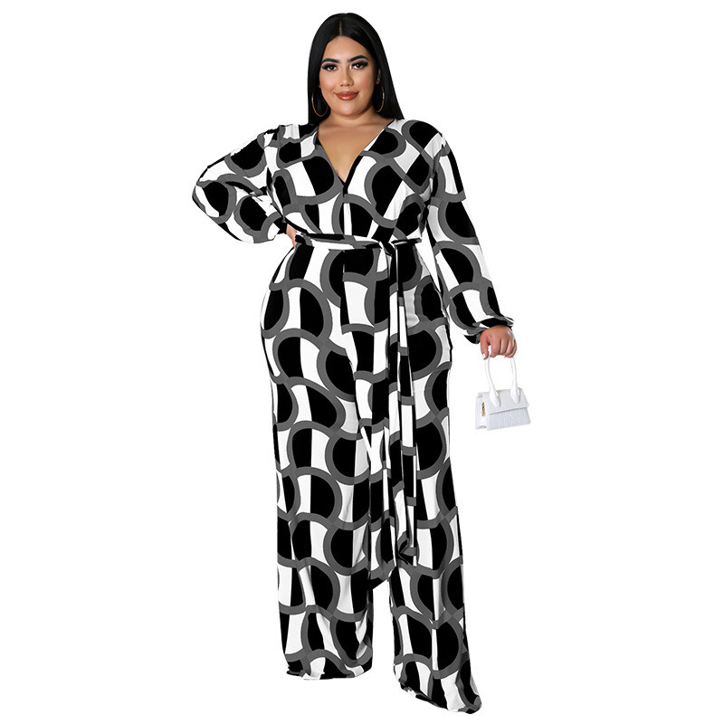 Dámske oblečenie Plus Size 2022, jeseň, nové, s dlhým rukávom a potlačou, módny ležérny dámsky overal, veľkosť XL-5XL, nadrozmerné
