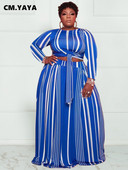 CM.YAYA Plus Size triibuline naiste komplekt, kõver, pikkade varrukatega pitsäärega T-särk ja avara pükste komplekt, kaks 2-osalist komplekti