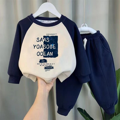 Пролетен и есенен комплект за момчета 2024 Нов пуловер за момчета и бебета Красив пуловер за детски спорт Комплект от две части Детски тоалети