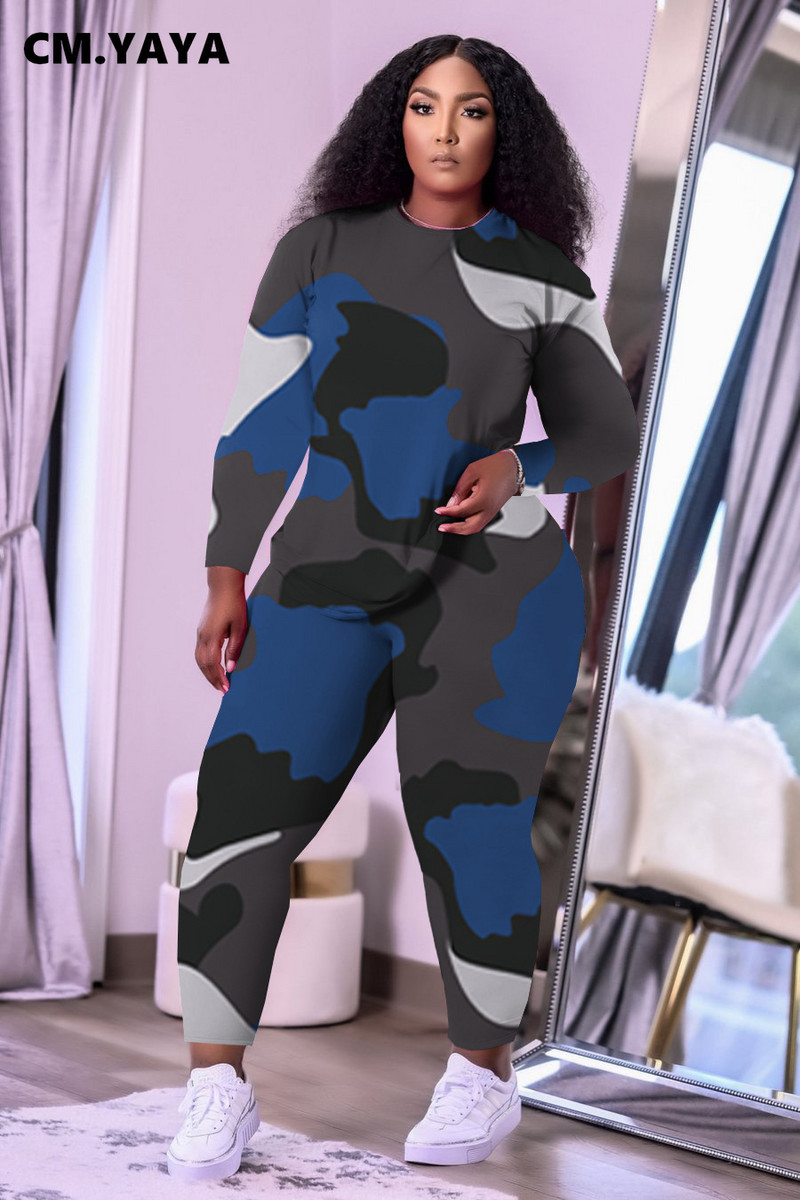 CM.YAYA naiste suures spordidressi kamuflaažipükste komplekt T-särgid + pliiatspüksid, kaks 2-osalist komplekti.