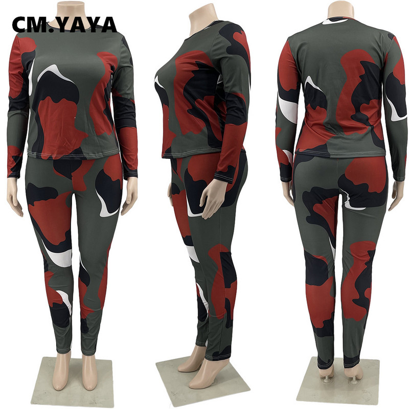 CM.YAYA naiste suures spordidressi kamuflaažipükste komplekt T-särgid + pliiatspüksid, kaks 2-osalist komplekti.