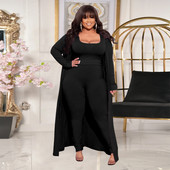 Set de 3 bucăți de modă pentru femei de mărime mare, crop top cu nervuri, pantaloni creion, cardigan cu mânecă lungă, îmbrăcăminte de stradă, set de trei piese