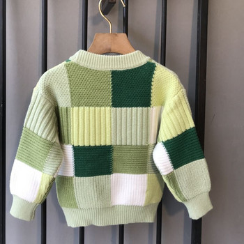 Плетен пуловер за момче Пролетно и есенно корейско издание Детско каре Свободно долнище Зимен детски бебешки пуловер
