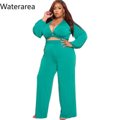 Waterarea Plus Size Solid Bow naiste komplekt Spordidress Mood vabaaja lühike topp laia säärega püksid ülikonna taskud kaks 2-osaline komplekt