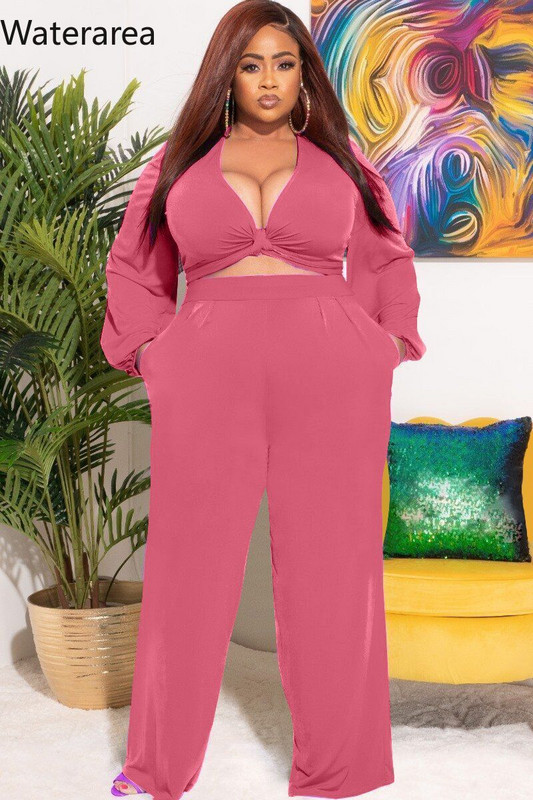 Waterarea Plus Size Solid Bow naiste komplekt Spordidress Mood vabaaja lühike topp laia säärega püksid ülikonna taskud kaks 2-osaline komplekt