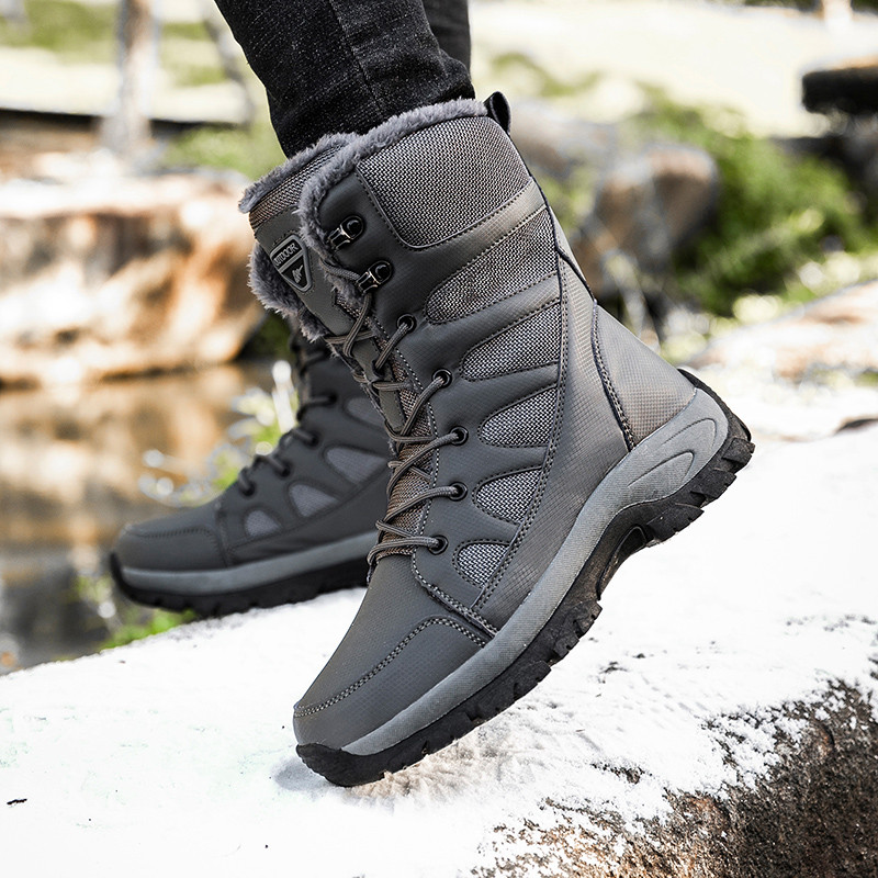 Talvised meeste saapad 2023 Uus soe platvormiga lumesaapad meestele õues, mustad kõrged saapad matkajalatsid pahkluu, meeste välissaapad