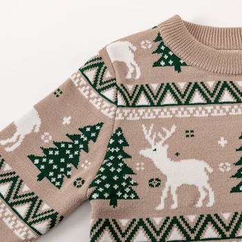 Коледен детски пуловер Нов ежедневен бебешки топъл плетен пуловер за момичета с щампа на лосове Момчета Момичета Сладки пуловери с коледно дърво Дрехи