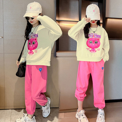 Kevad-sügis tüdrukud, armsad kontrastsed multifilmid dressipluusi + dressipükste komplektid koolilastele dressid, sörkimiskostüümid 3-14 a.