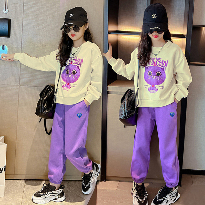 Kevad-sügis tüdrukud, armsad kontrastsed multifilmid dressipluusi + dressipükste komplektid koolilastele dressid, sörkimiskostüümid 3-14 a.