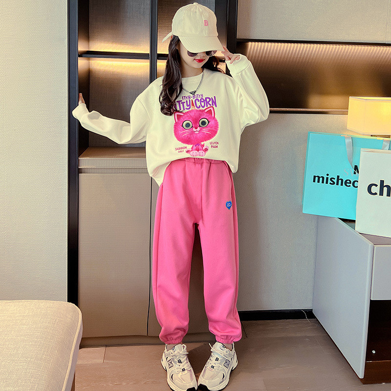 Kevad-sügis tüdrukud, armsad kontrastsed multifilmid dressipluusi + dressipükste komplektid koolilastele dressid, sörkimiskostüümid 3-14 a.