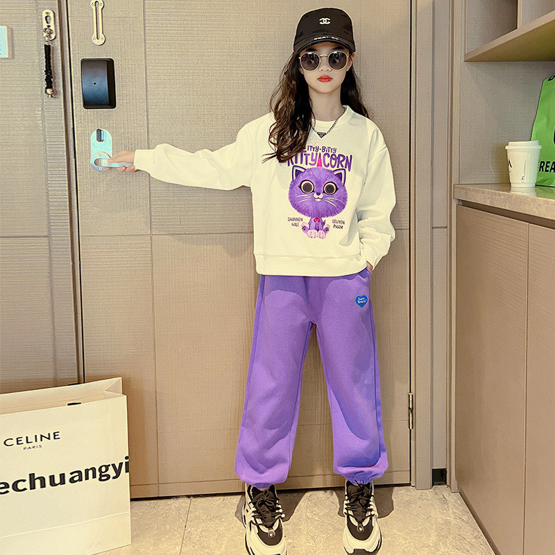 Kevad-sügis tüdrukud, armsad kontrastsed multifilmid dressipluusi + dressipükste komplektid koolilastele dressid, sörkimiskostüümid 3-14 a.