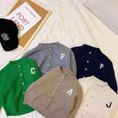 Pulover tricotat de toamnă pentru copii mici, băieți, cu model de litere drăguț, cardigane, îmbrăcăminte pentru copii, haine pentru copii, fete, tricotaje A2UB