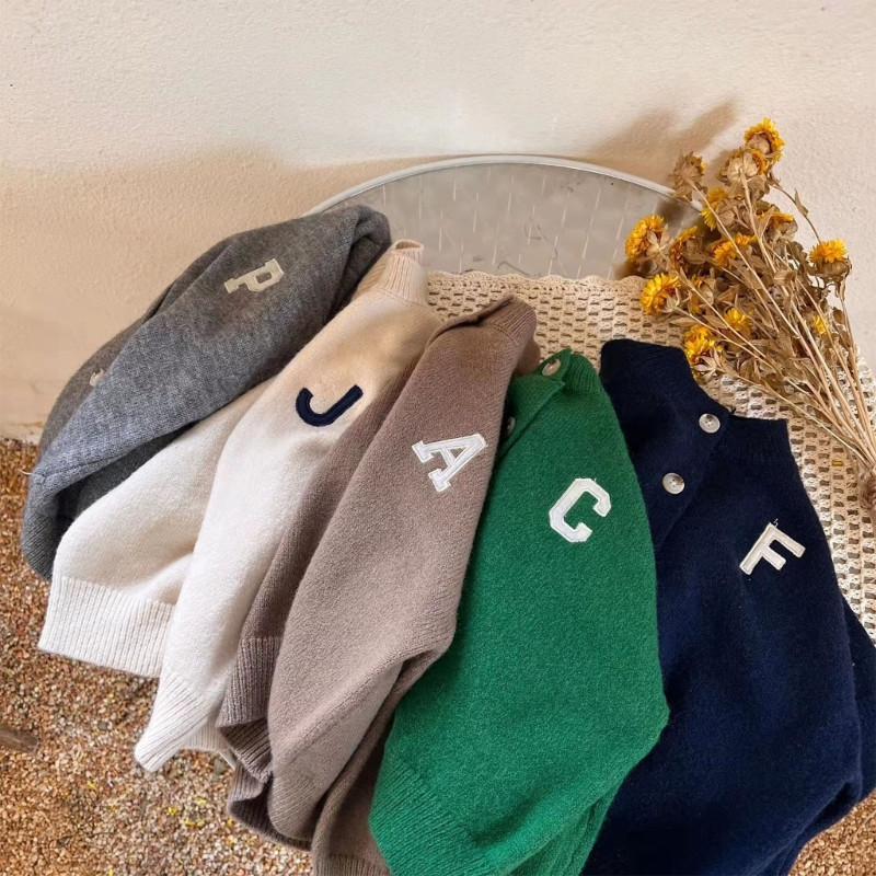 Pulover tricotat de toamnă pentru copii mici, băieți, cu model de litere drăguț, cardigane, îmbrăcăminte pentru copii, haine pentru copii, fete, tricotaje A2UB