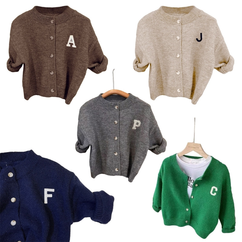 Pulover tricotat de toamnă pentru copii mici, băieți, cu model de litere drăguț, cardigane, îmbrăcăminte pentru copii, haine pentru copii, fete, tricotaje A2UB