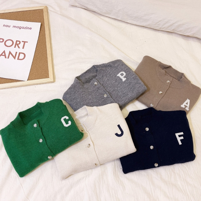 Pulover tricotat de toamnă pentru copii mici, băieți, cu model de litere drăguț, cardigane, îmbrăcăminte pentru copii, haine pentru copii, fete, tricotaje A2UB